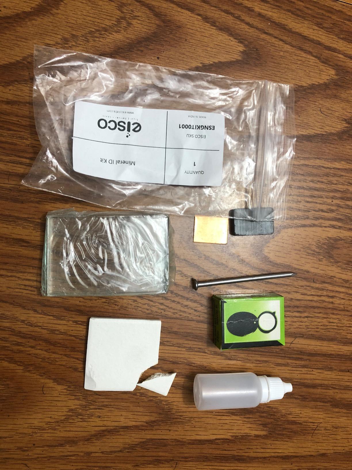 EISCO Mineral ID Kit - 7 Pieces - Includes Streak Plate, Glass Plate, Dropper Bottle, Magnet, Nail, Copper Square & Retractable Hand Lens - Great for Geology Classrooms & Basic Field Testing customer photo 2