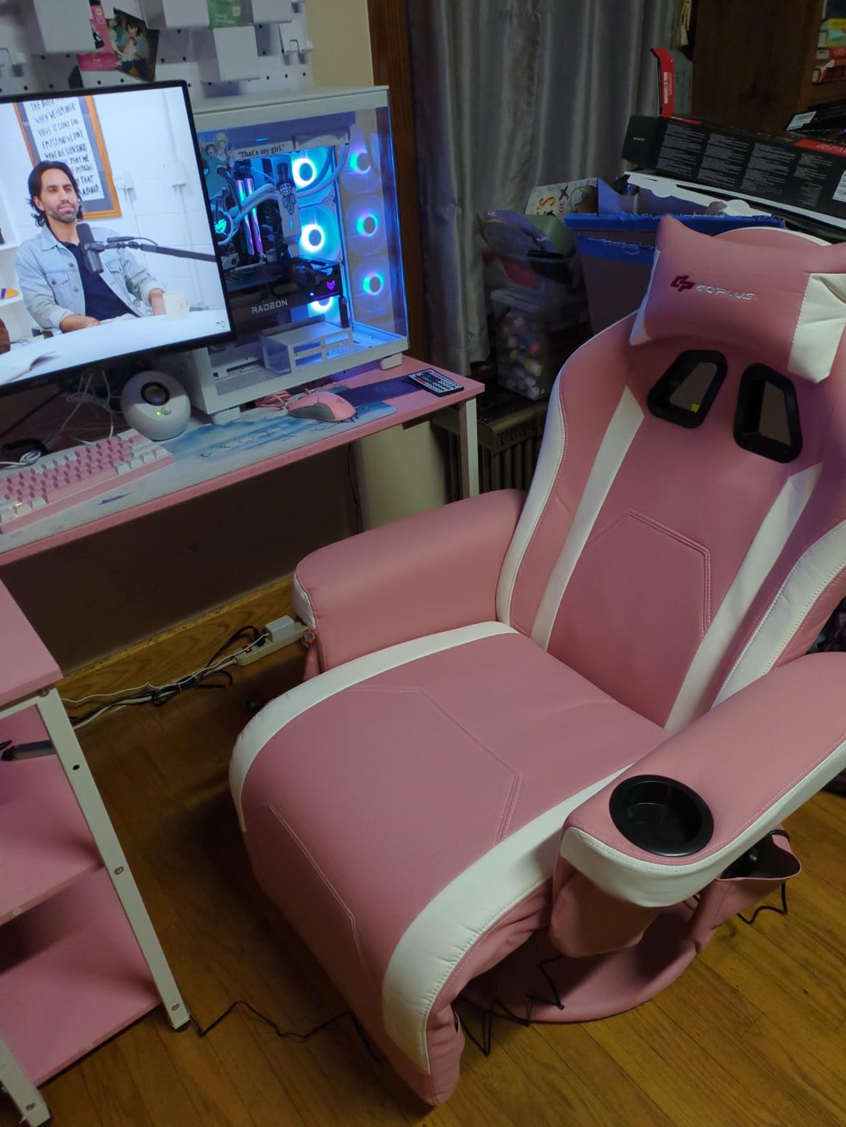 Goplus Massage Gaming Chair, Racing Style Gaming Recliner w/Adjustable Backrest and Footrest, Ergonomic High Back PU Leather Computer Office Chair Swivel Game Chair w/Cup Holder and Side Pouch customer photo 2