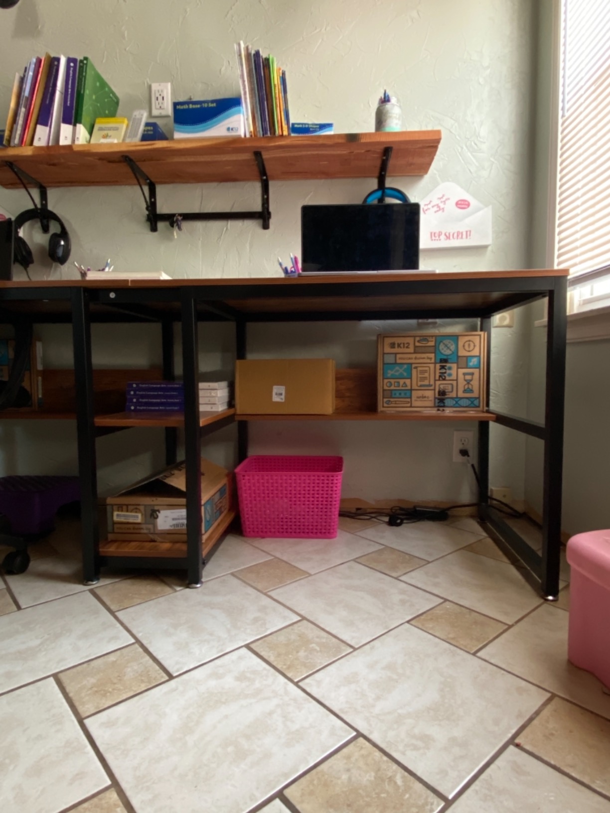 Tribesigns Two Person Desk with Bookshelf, 78.7 Computer Office Double Desk for Two Person, Rustic Writing Desk Workstation with Shelf for Home Office (Brown) customer photo 1
