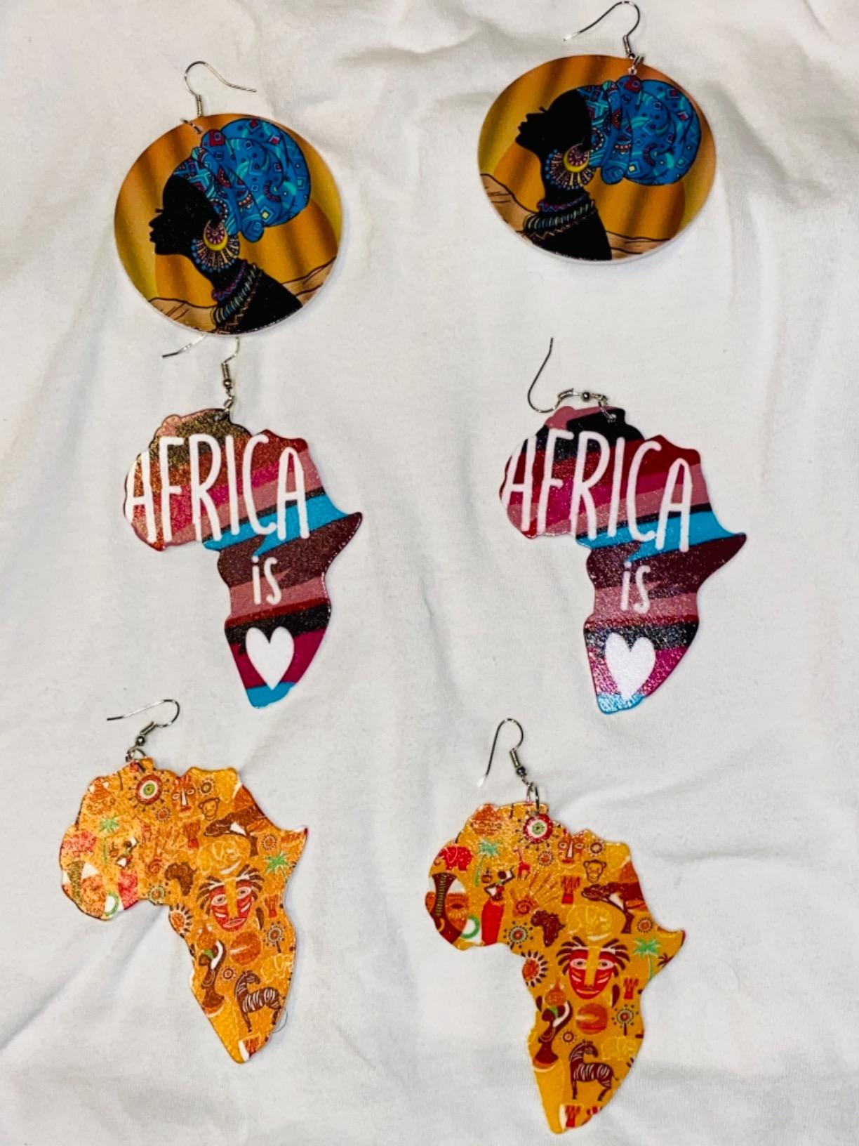 Hicarer 12 Pairs African Map Wooden Earrings Dangle Teardrop for Women Natural Ethnic Earrings for African American Juneteenth BHM Party Decor Gift customer photo 2