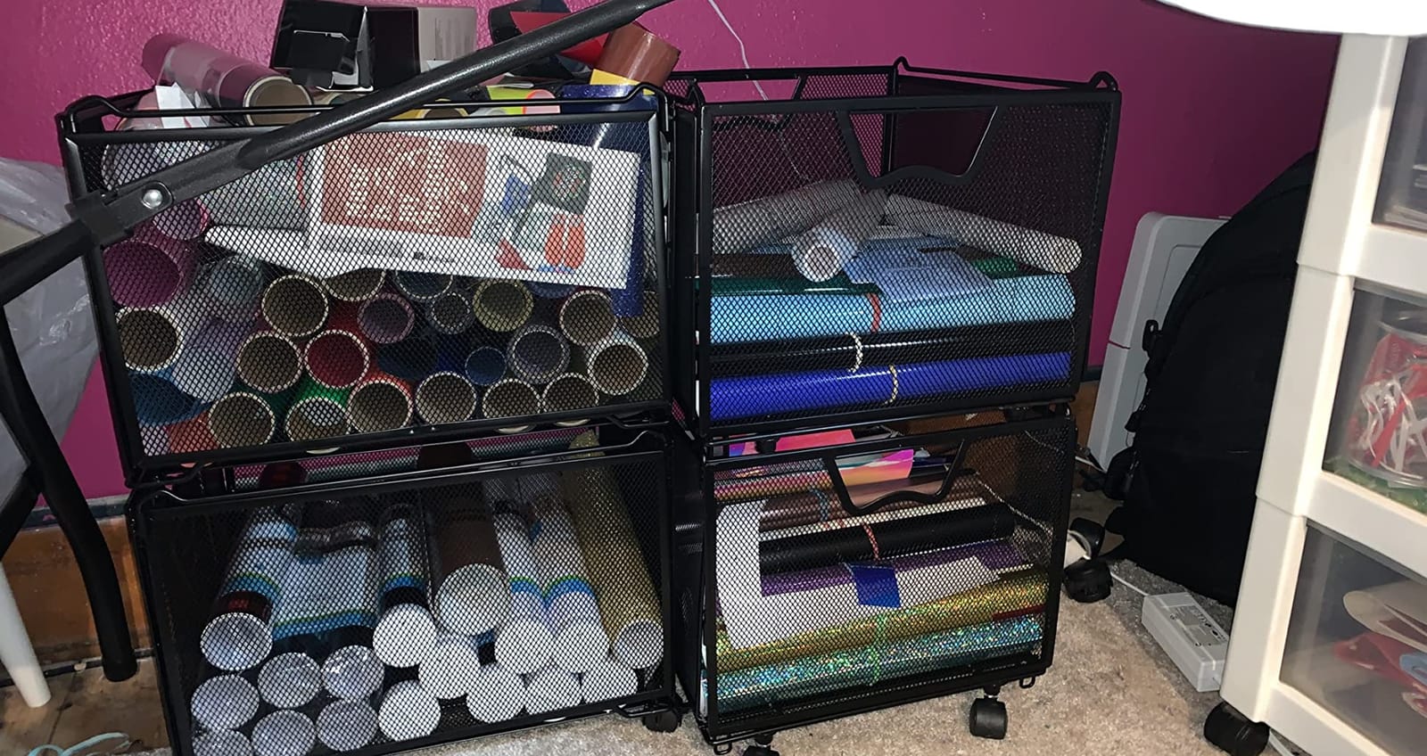 Simple Houseware Stackable Mesh Hanging Rolling File Cart, Black customer photo 1