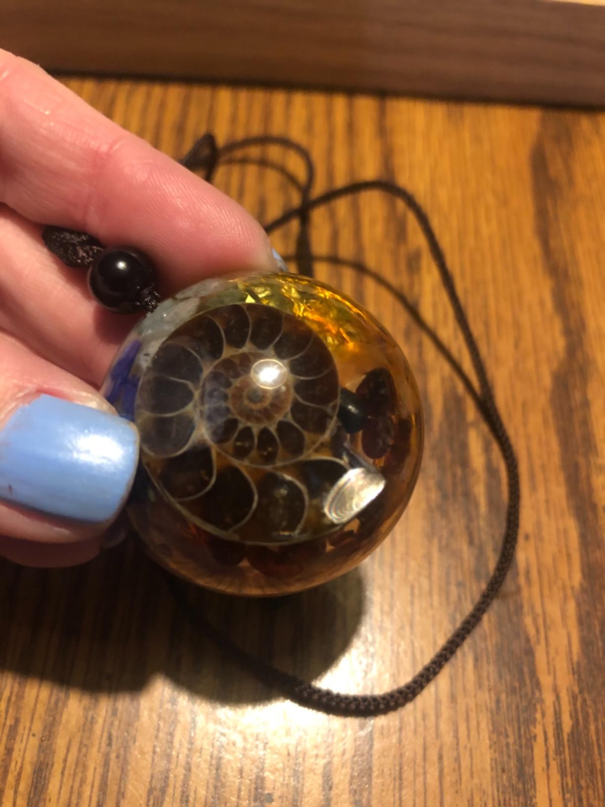 Top Plaza 7 Chakra Natural Healing Crystal Stone Pendant Necklace Adjustable Resin Ammonite Fossil Spiral Necklace Shield Jewelry for Women Men customer photo 1