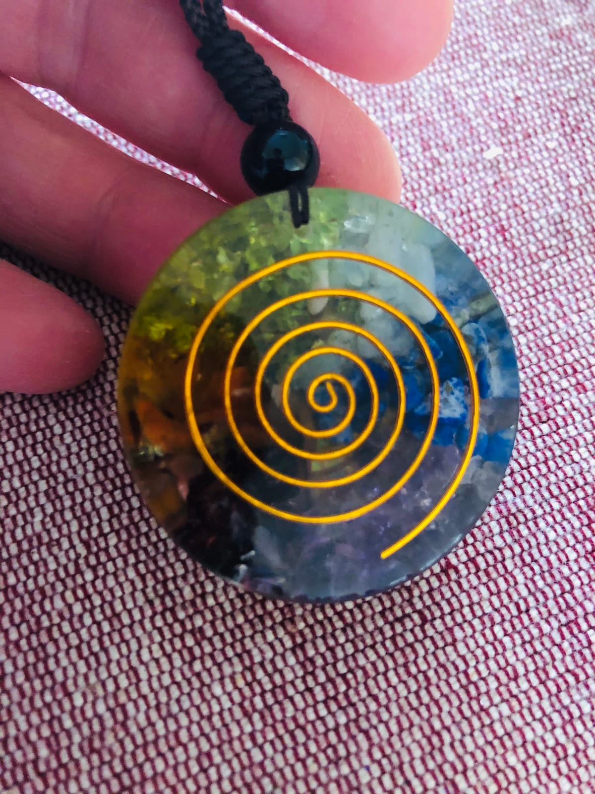 Top Plaza 7 Chakra Natural Healing Crystal Stone Pendant Necklace Adjustable Resin Ammonite Fossil Spiral Necklace Shield Jewelry for Women Men customer photo 2