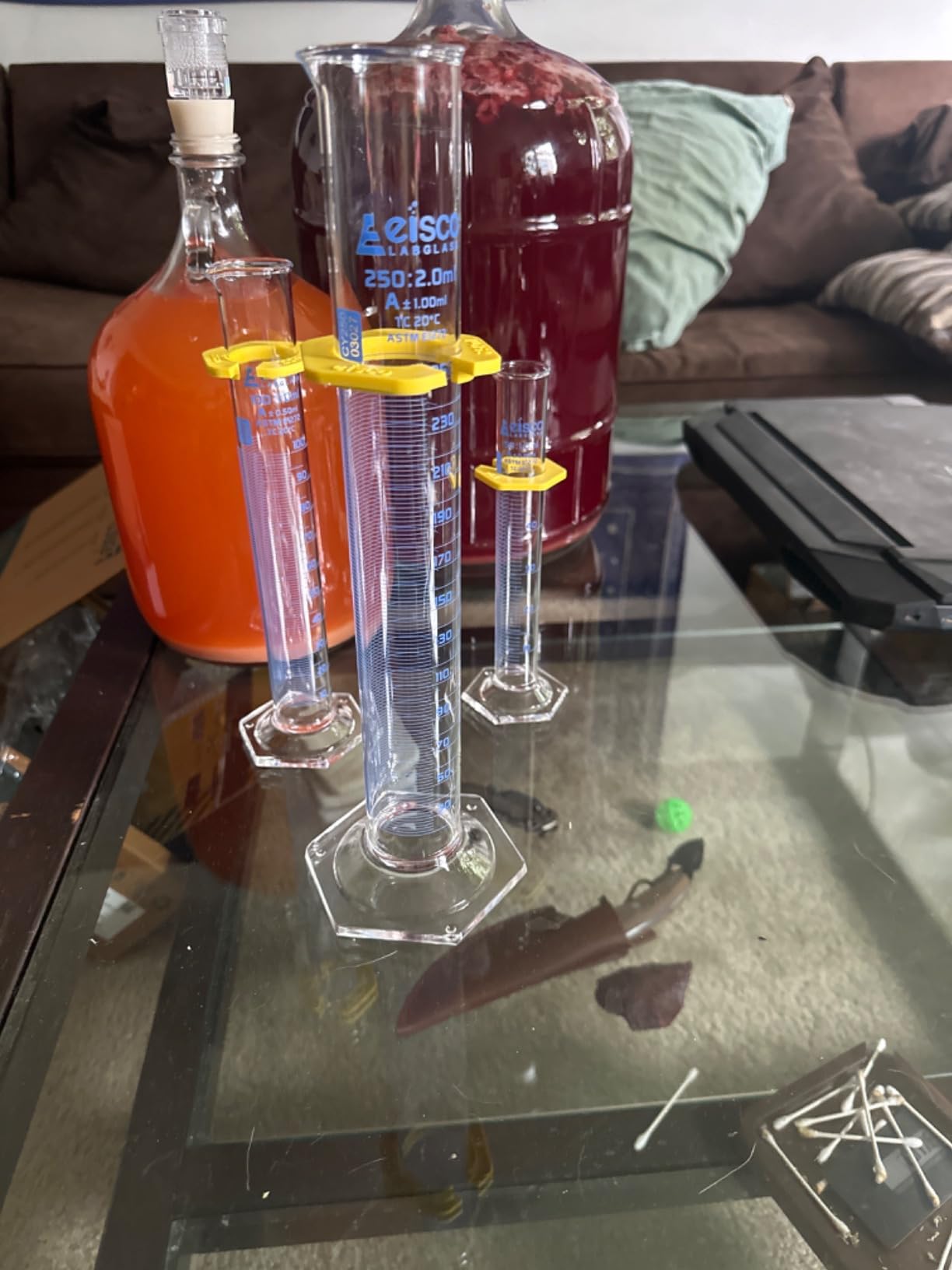 EISCO Premium Graduated Cylinder Set - 50mL, 100mL & 250mL - ASTM, Class A - Protective Collars, Hexagonal Base - Blue Graduations - Borosilicate 3.3 Glass customer photo 1