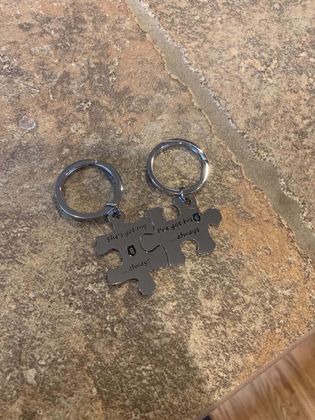 MYOSPARK Police Couple Puzzle Keychain Gift I've Got His 6 Police Officer Keychain Deployment Jewelry Gift customer photo 1