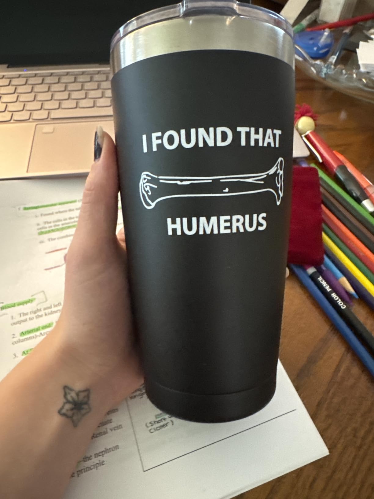 momocici I Found That Humerus 20 OZ Tumbler - Thank You Appreciation Doctor Gifts, Science Nurses Anatomy Travel Mug (Black) customer photo 1