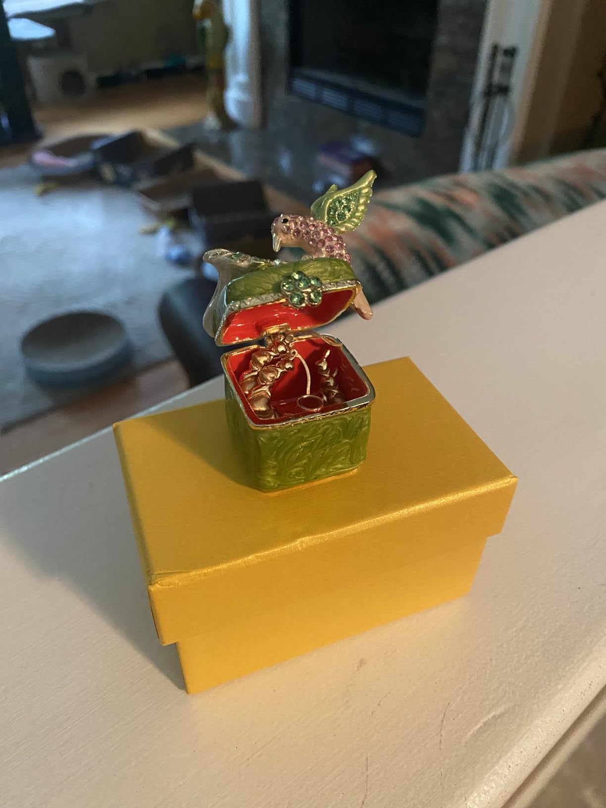 Hand Painted Enamel Dragonfly Hinged Trinket Box, Unique Mini Ring Necklace Jewelry Organizer, Classical Antique Bejeweled Storage, Figurine Collectible Keepsake Home Decor (Dragonfly) customer photo 2
