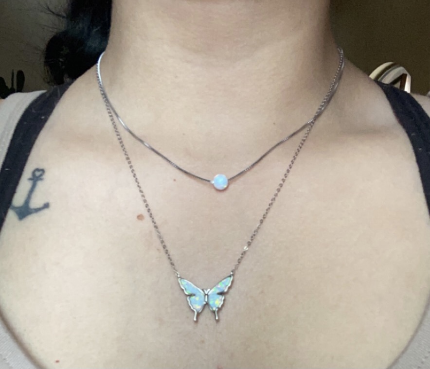 CUOKA MIRACLE Opal Butterfly Necklace for Women 925 Sterling Silver Dainty Cute Butterfly Charm Jewelry Delicate Pendant Butterfly Necklace Birthday Christmas Gift for Wife Girlfriend Mom Teen customer photo 1
