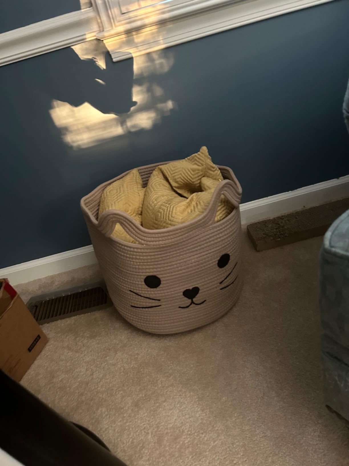 VK VK·LIVING Animal Baskets Large Woven Cotton Rope Storage with Cute Cat Design Laundry Organizer for Towels, Blanket, Toys, Clothes, Gifts – Cat Toy Box Pet or Baby Gift Baskets 15
