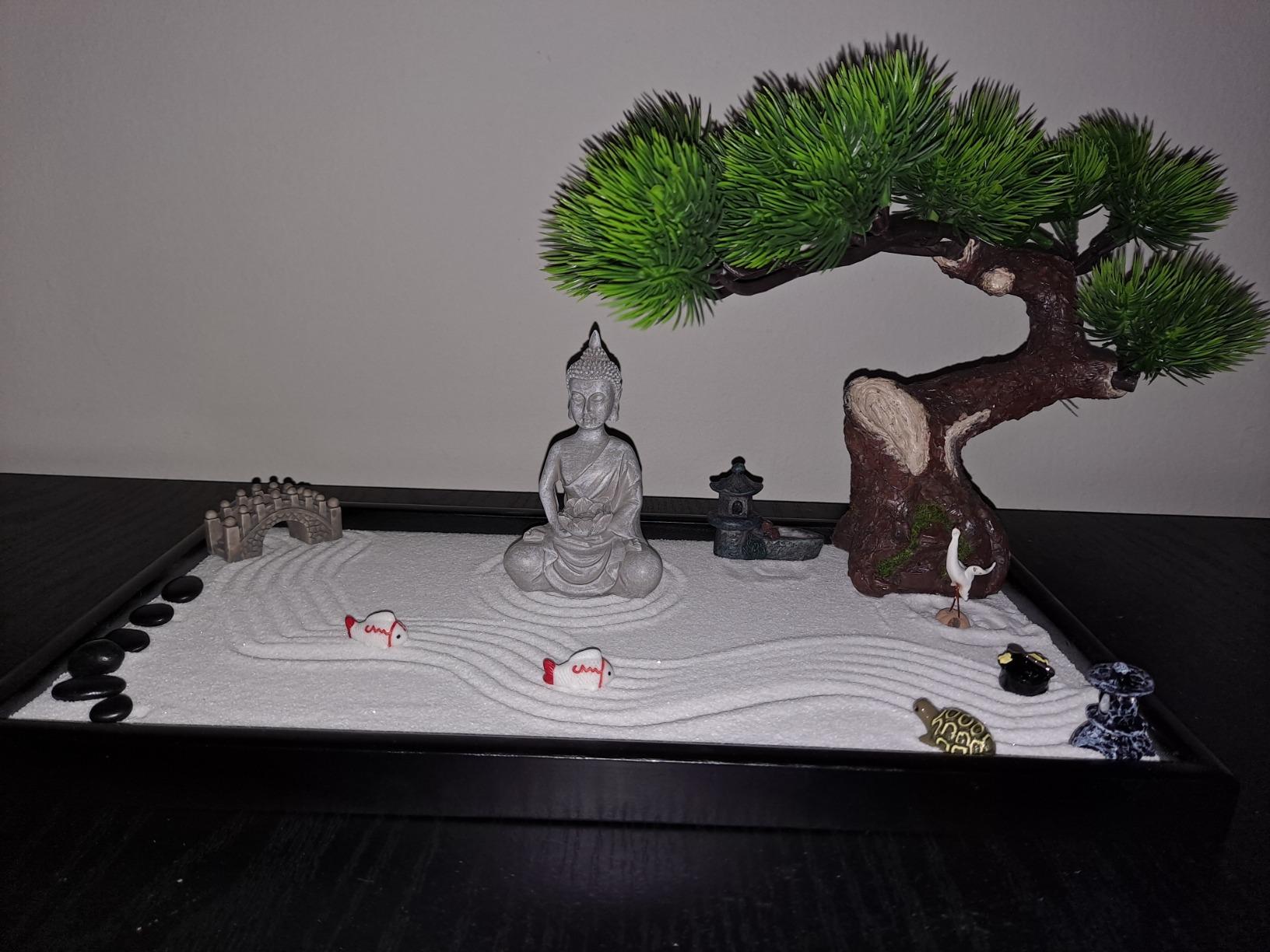 BangBangDa Japanese Zen Garden Kit for Desk - Meditation Rock Sand Garden for Birthday Gift Office Home Desktop Relaxation Decor Bamboo Rakes Bonsai Tree Pagoda Accessories Tools Kits customer photo 1