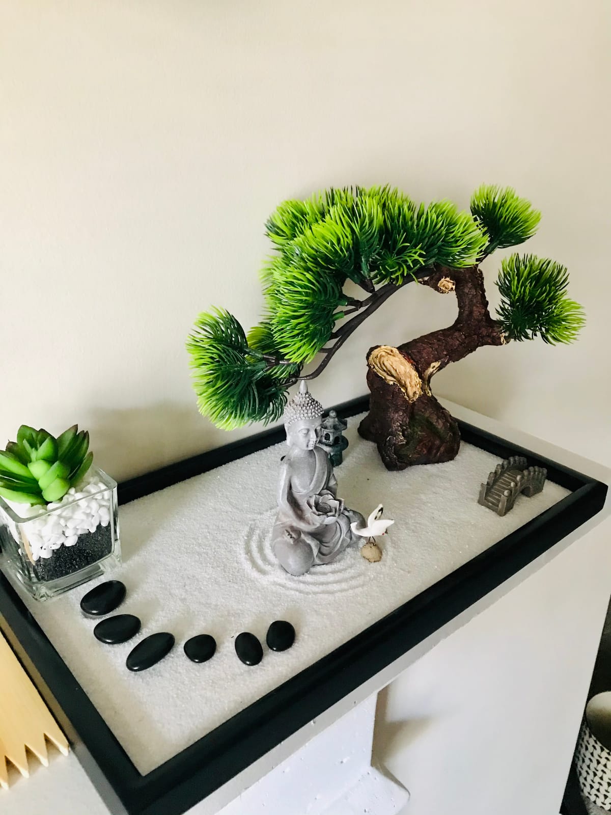 BangBangDa Japanese Zen Garden Kit for Desk - Meditation Rock Sand Garden for Birthday Gift Office Home Desktop Relaxation Decor Bamboo Rakes Bonsai Tree Pagoda Accessories Tools Kits customer photo 2