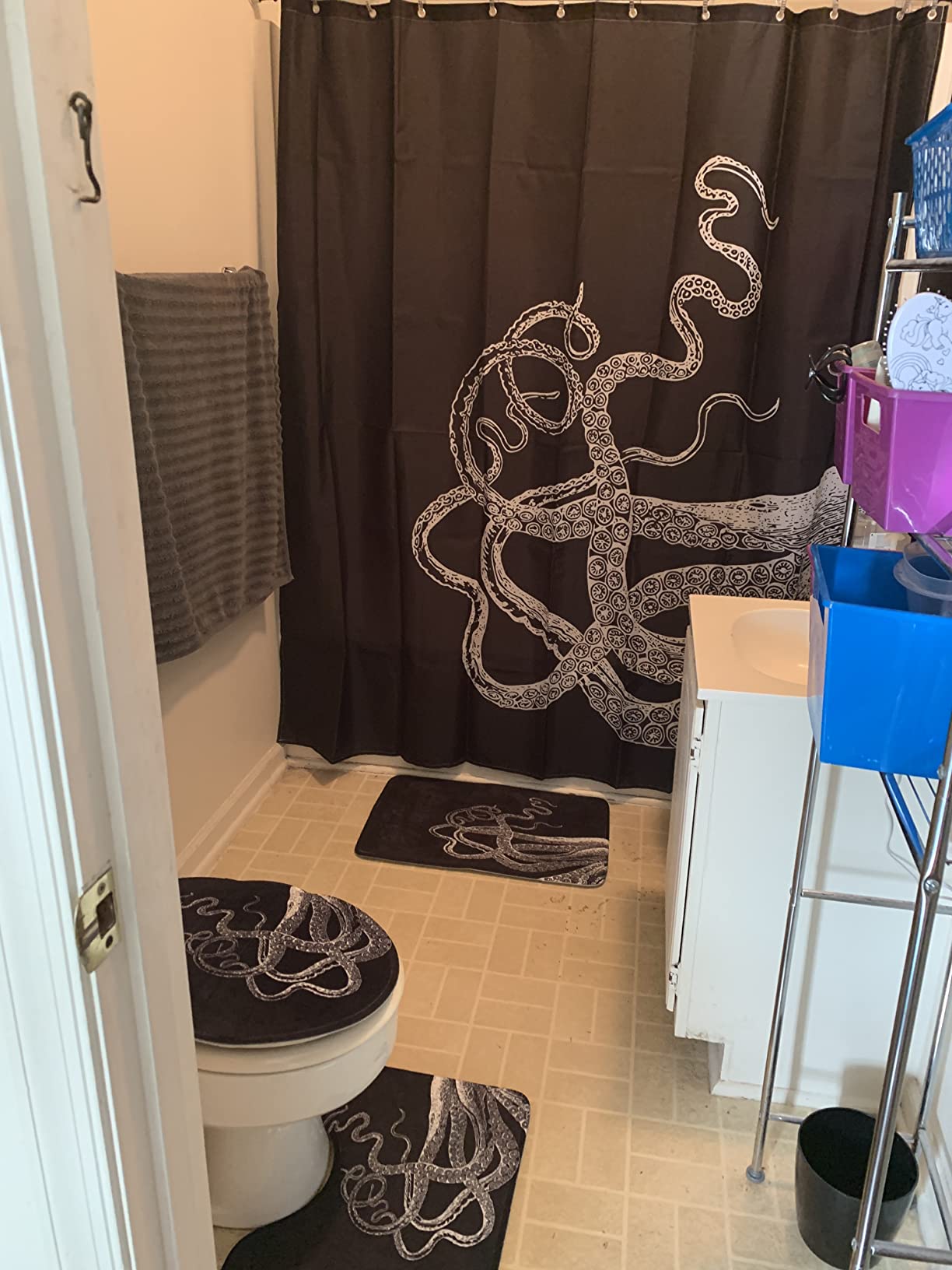 ArtSocket Bathroom Sets with Shower Curtain and Rugs, Set of 4, Octopus customer photo 1