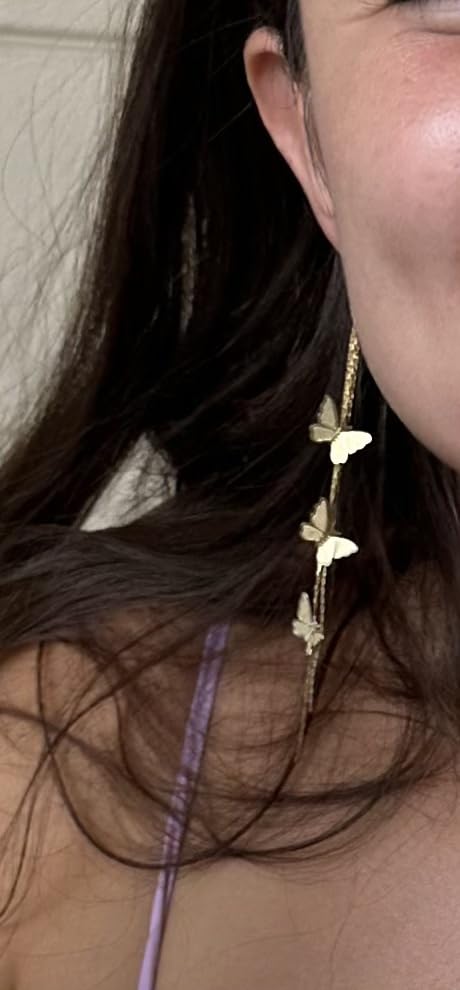 18K Gold Plated Dainty Vivid Butterfly Tassel Earrings Silver Post CZ 3D butterfly Drop Dangle Earrings Fairy Earrings for Women Girls customer photo 2