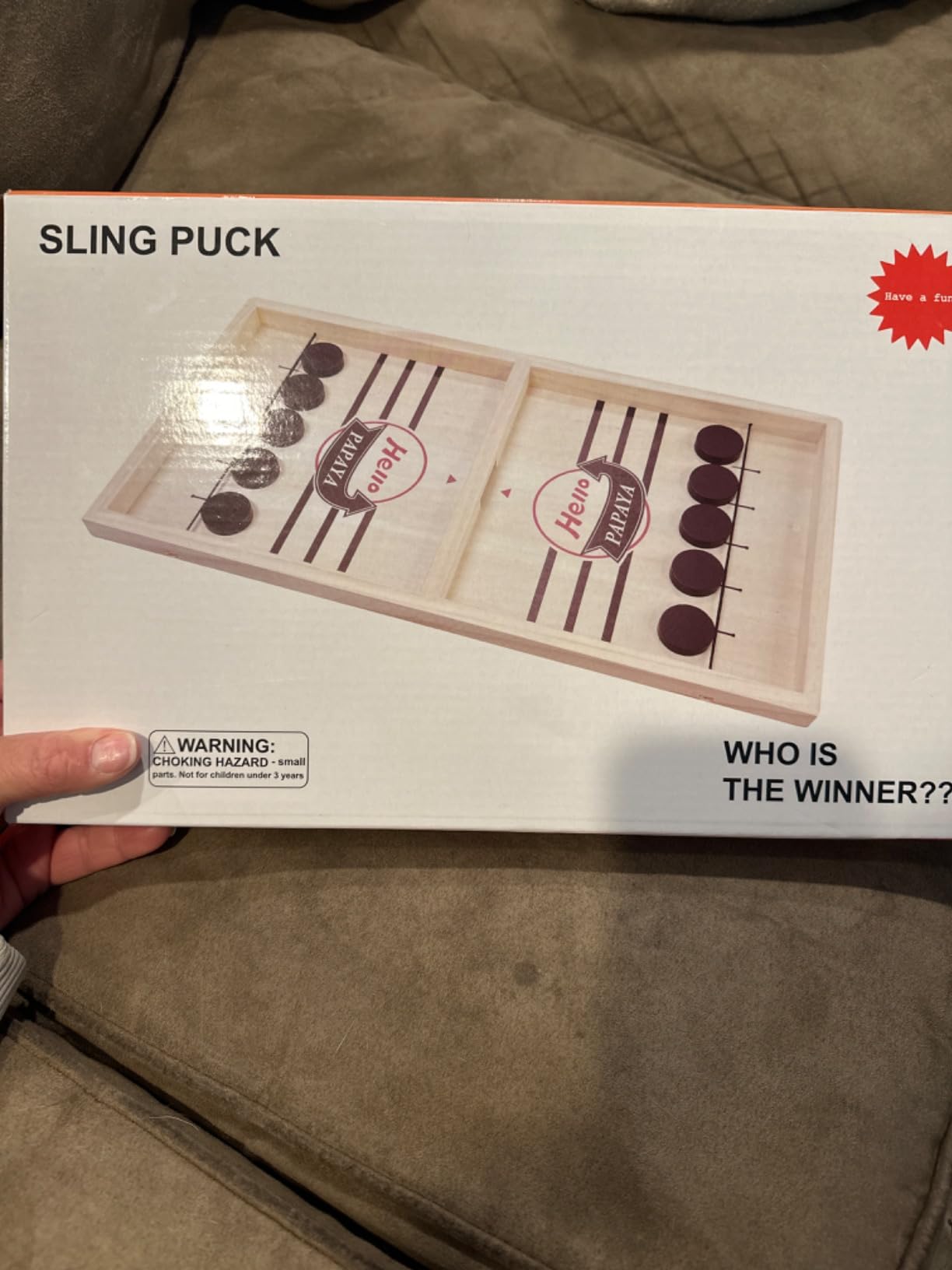 HELLO PAPAYA Fast Sling Puck Game - Test Your Speed and Accuracy with This Fast-Paced Wooden Air Hockey Desktop Battle Board Game - Guaranteed Fun Gifts for Family Night or Friends Party customer photo 1