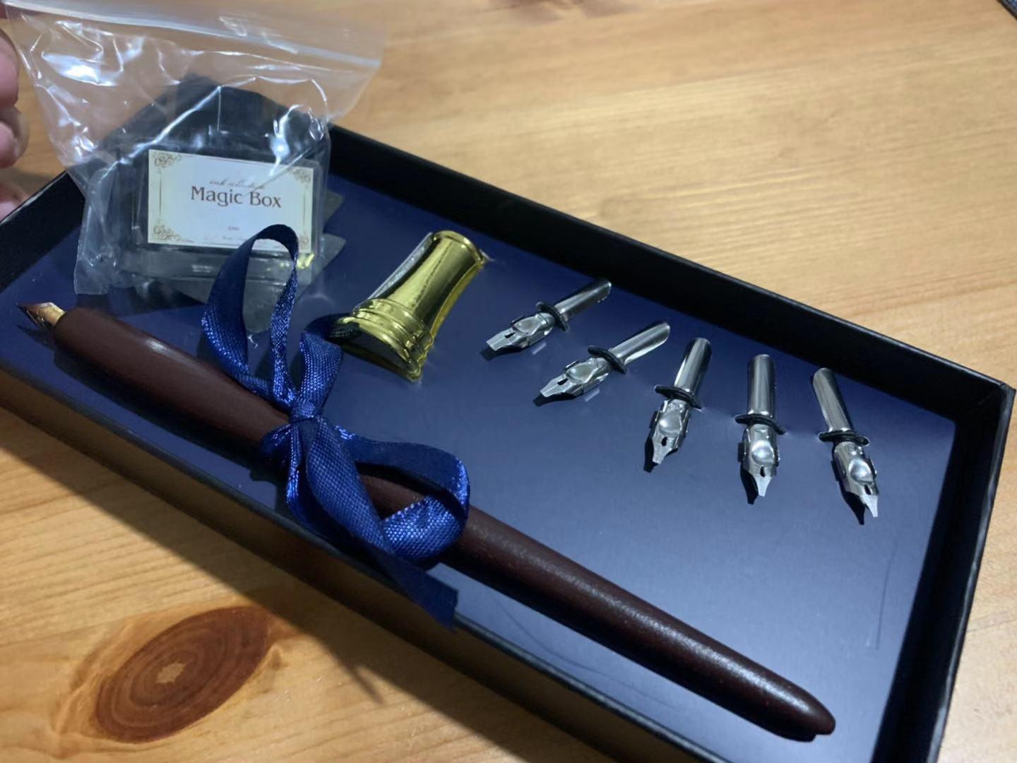 Calligraphy Pen Set - Includes Wooden Dip Pen, Antique Brass Holder, 11 Nibs, 7 Colors Ink Bottles and Beginner's Manual customer photo 1