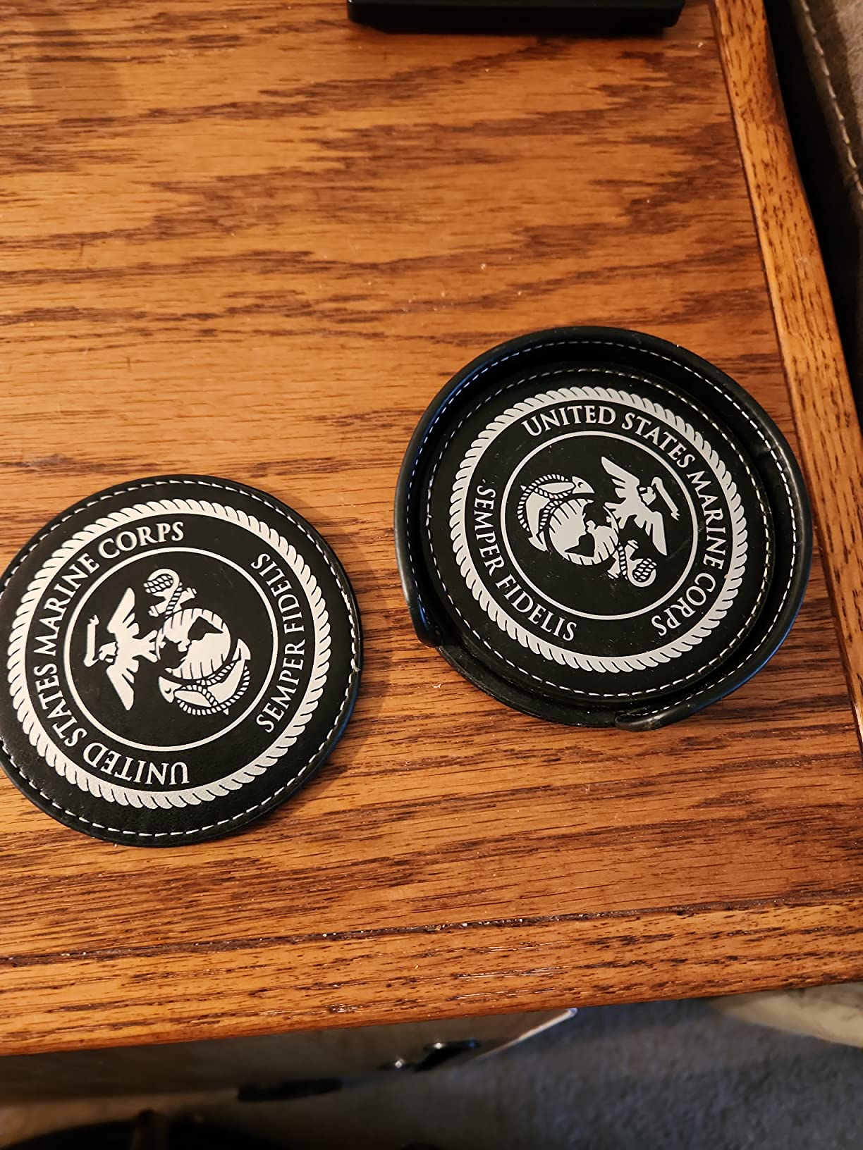 US Navy Leather Coaster Set - 4 Premium Coasters with Hot Stamped Foil Logo - Disabled Vet Owned Business-Navy Leather Coasters customer photo 2