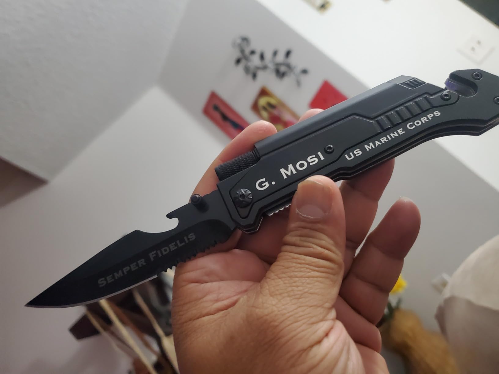 Engraved Hunting Pocket Knife, I Love You More, Knife for Men with 6 Functions, LED Light, Fire Starter, Bottle Opener, Mens Knives customer photo 1