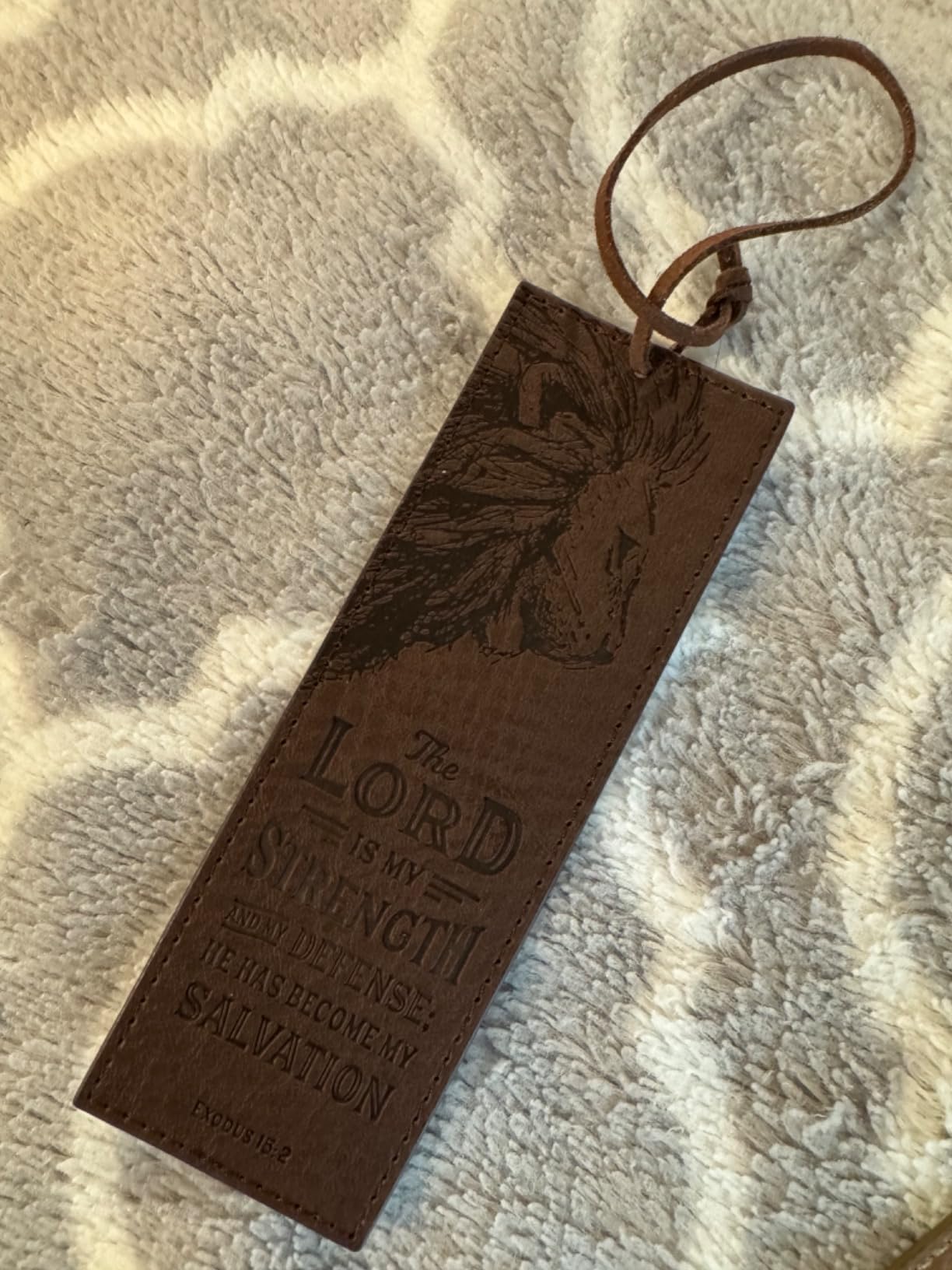 Christian Art Gifts Faux Leather Bookmark for Men: Lord is My Strength | Exodus 15:2 customer photo 1