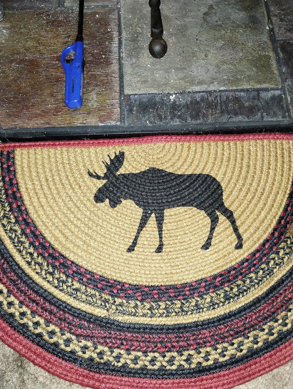 VHC Brands Cumberland Rustic Kitchen Rug, Cozy Natural & Dyed Jute Moose Pattern Tan Entryway Doormat Half Circle 16.5x33 customer photo 1