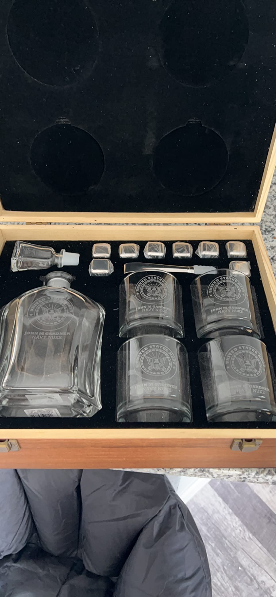 Personalized Military Decanter - Custom Engraved Glass with Optional Wooden Box - Army, Navy, Air Force, Coast Guard - Active & Retired (Decanter Glass Set) customer photo 2
