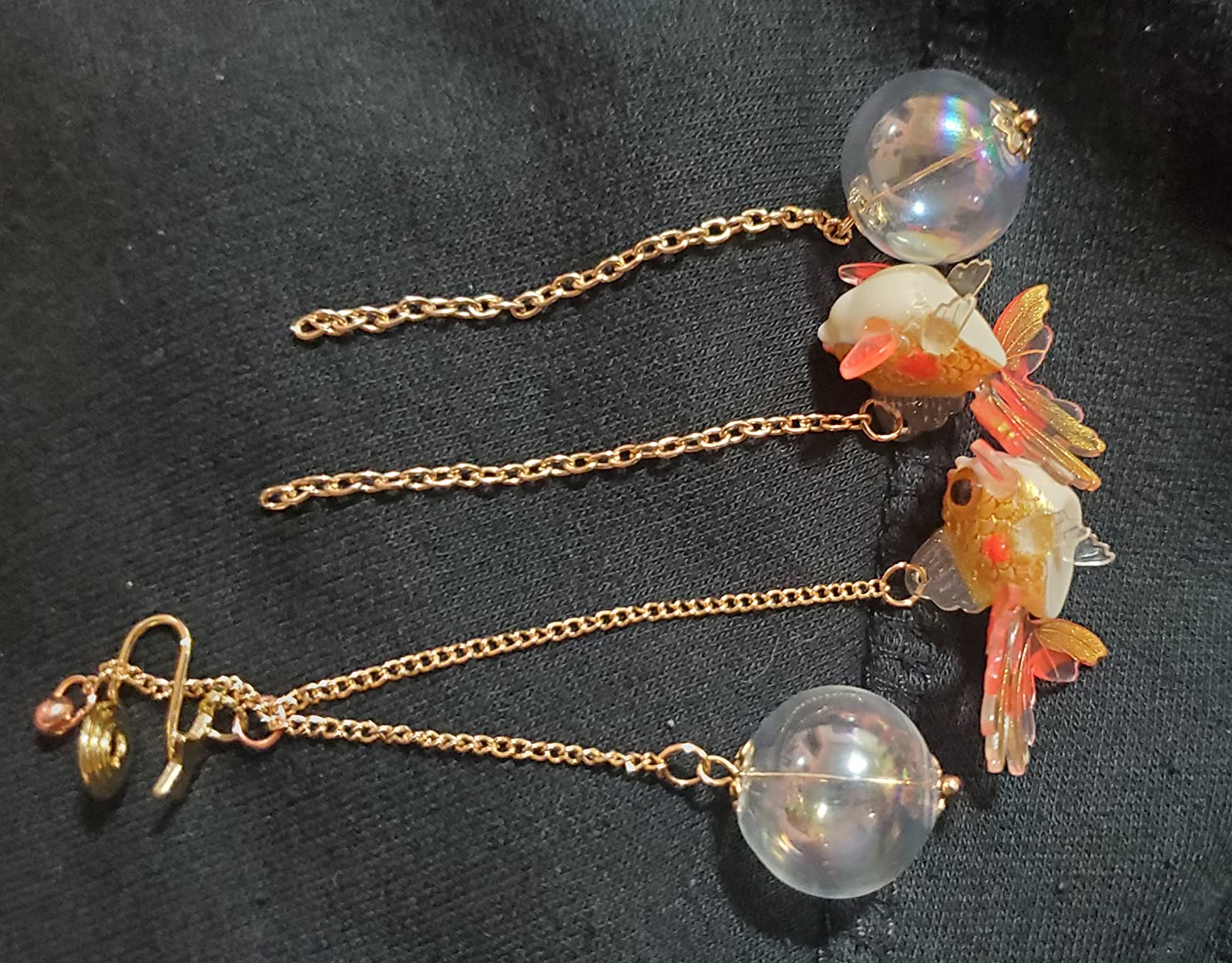 Funny Cute Acrylic Resin Simulation Fish in Bag Dangle Earrings Unique Asymmetry Lightweight Goldfish Dangle Drop Earrings Jewelry Gift for Women customer photo 1
