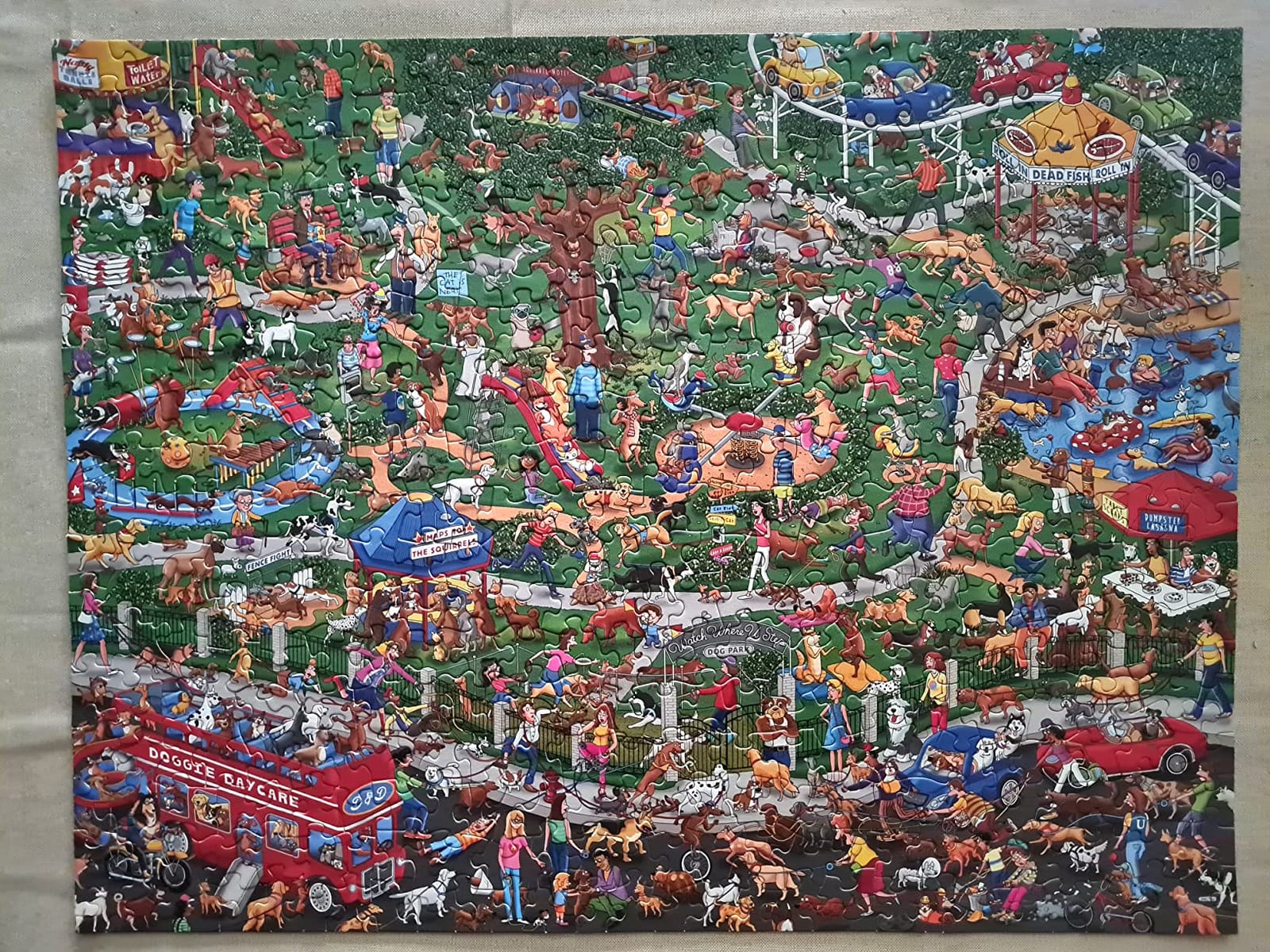Springbok - The Dog Park - 500 Piece Jigsaw Puzzle- Cartoon Illustration of Dog Park by Steven Skelton customer photo 1