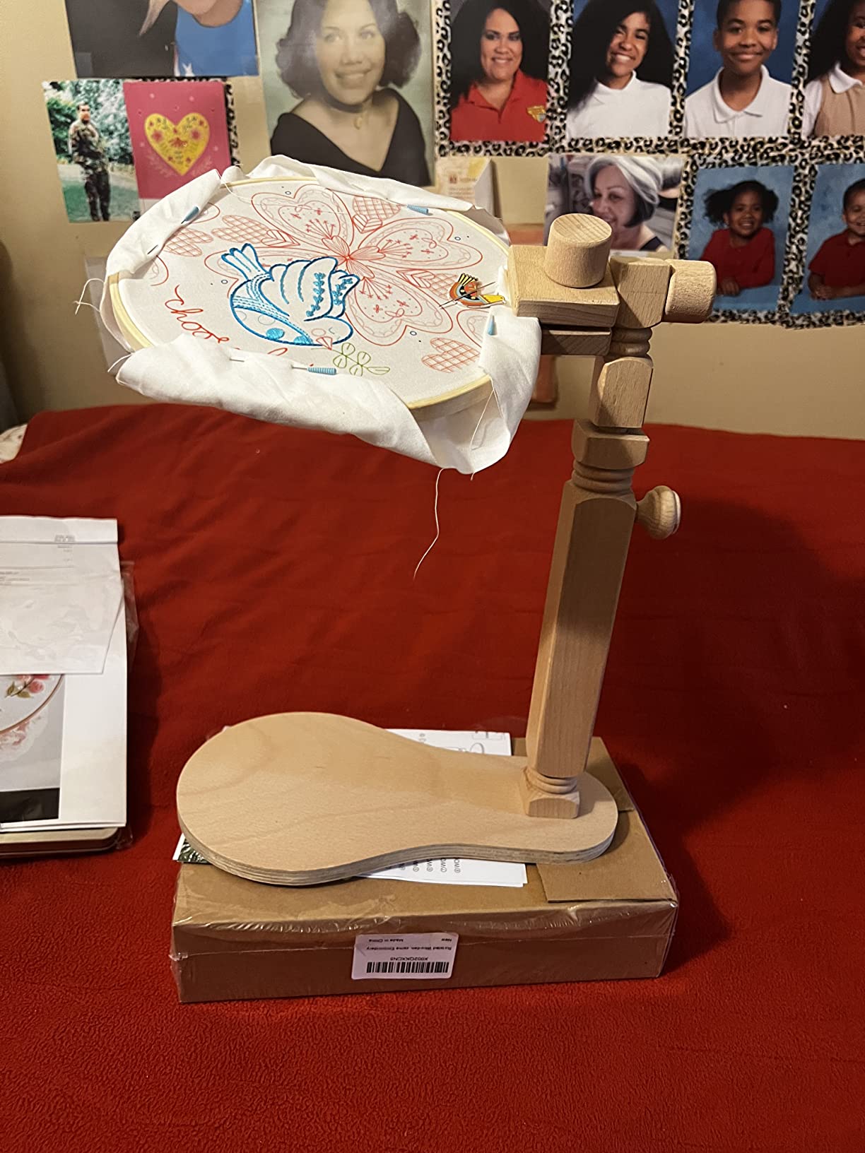 Embroidery Hoop Stand - Rotated Cross Stitch Stand Lap, Easy to Use Natural Beech Wood Embroidery Hoop Holder, Hands Cross Stitch Stand for Art Craft Sewing Needlework Projects customer photo 2