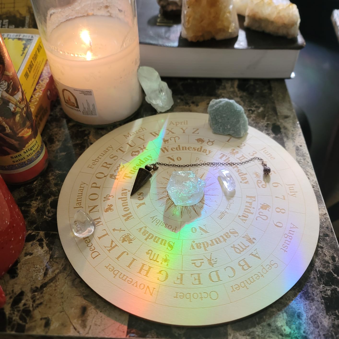 Star Pendulum Board Wooden Dowsing Board Divination Metaphysical Message Board for Witchcraft Wiccan Altar Supplies Kit Beginner Witchcraft Supply, Round Shape (9.8 Inch) customer photo 2