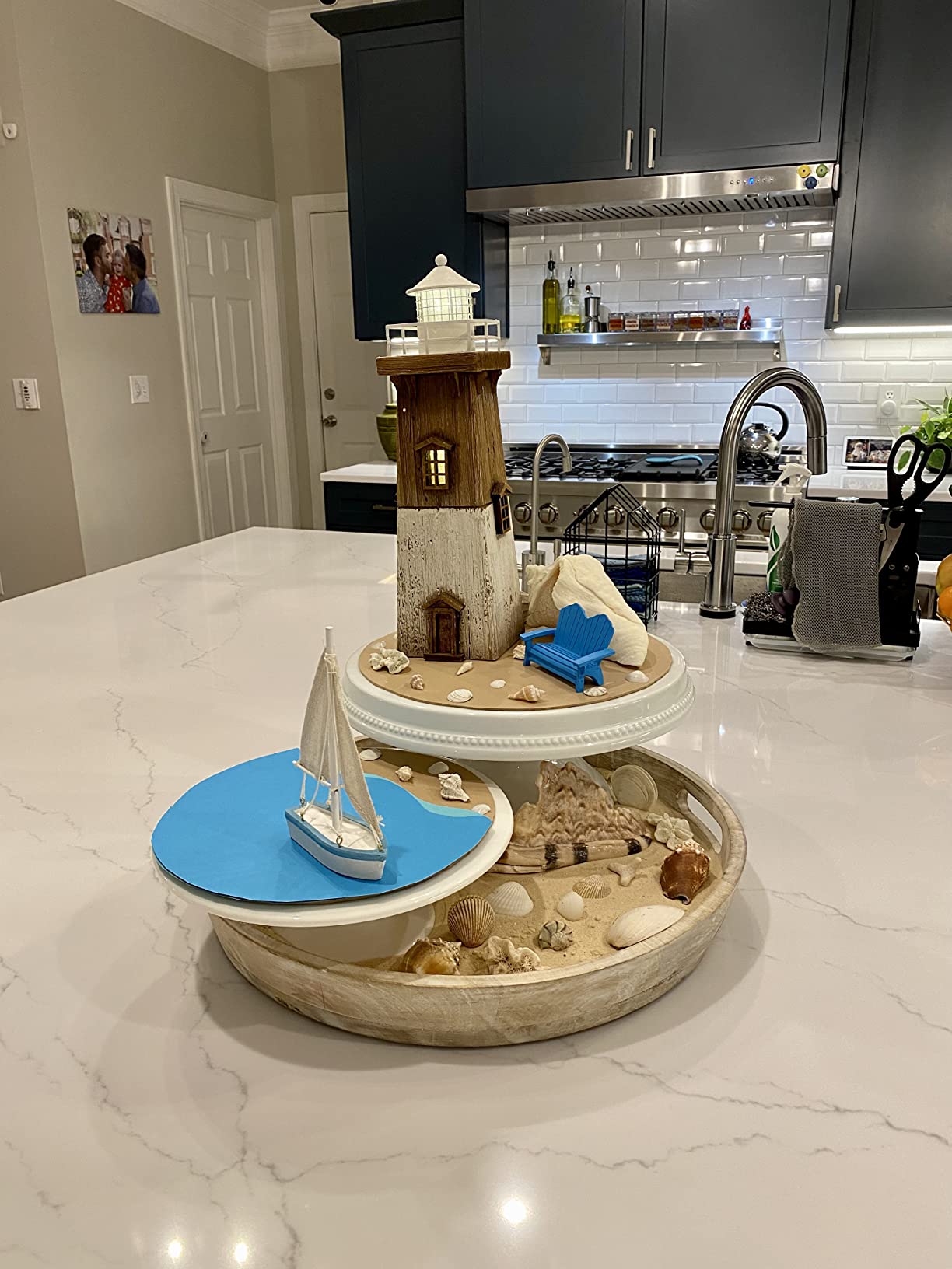 Wooden Lighthouse Decor with Light Decorative Nautical Lighthouse Ocean Sea customer photo 2