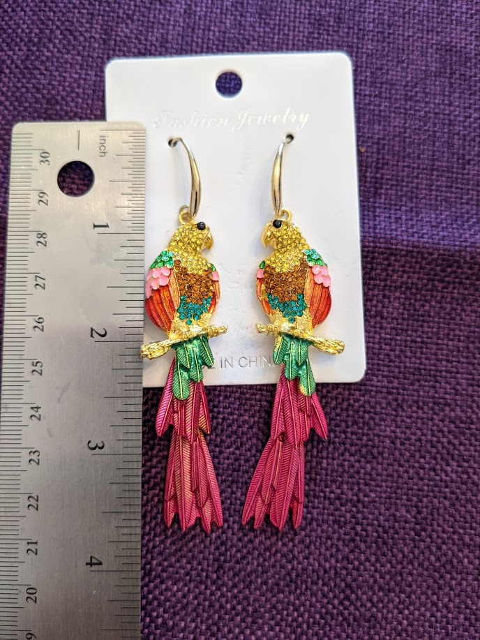 Colorful Parrot Dangle Earrings Shining Rainbow Rhinestone Drop Earrings Bohemian Animal Bird Earrings for Women Jewelry customer photo 1