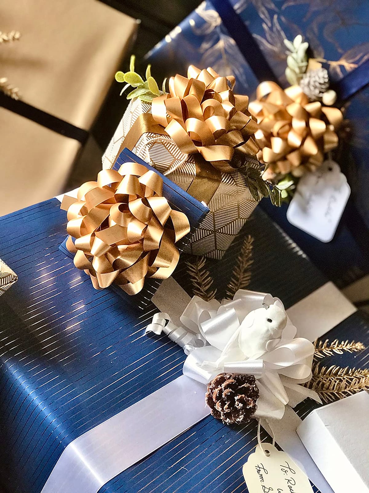 WRAPAHOLIC Navy Wrapping Paper Set - Gold and Navy Wrapping Paper Bundle with Gift Bow & Ribbon & Tag & Sticker, Perfect for Christmas, Birthday, Holiday, Father's Day, Baby Shower customer photo 2