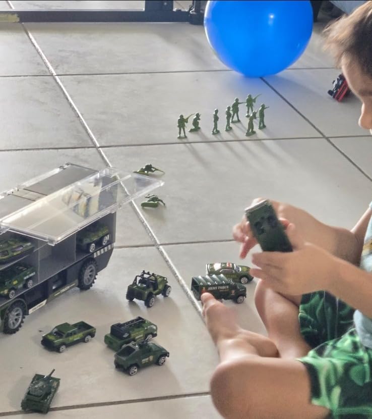 JOYIN 25 in 1 Military Kids Truck Toys for Age 3+, Kids Boy Toys, Army Men Tanks Set with Soldier Men, Mini Battle Cars in Carrier Truck with Lights and Sounds, Gifts for Grandkids customer photo 2