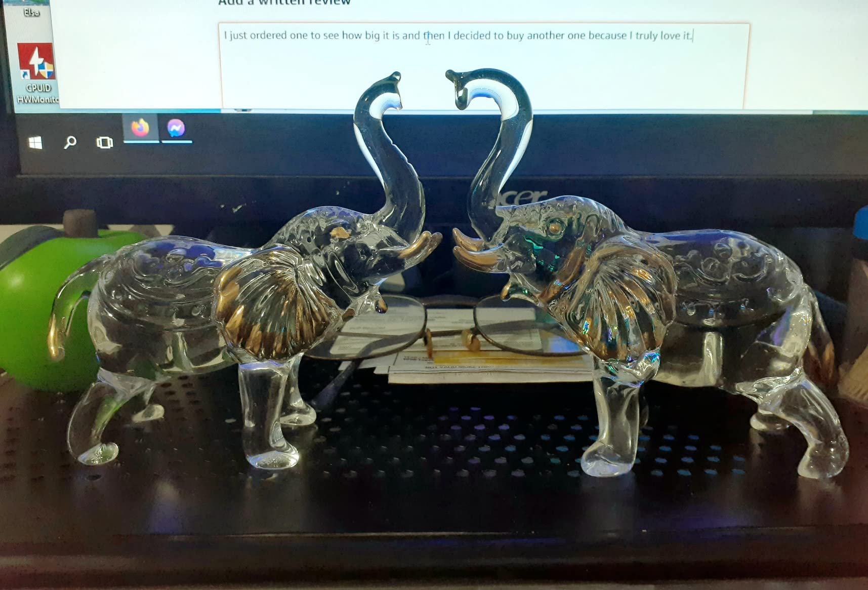 Crystal Thai Elephant with Trunk Raised Figurine Home Table Centerpiece customer photo 1