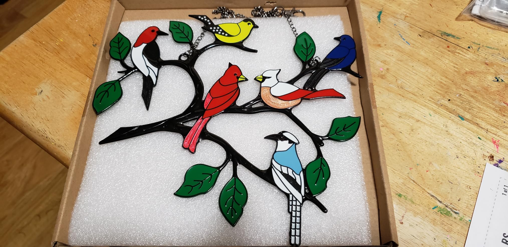 Six Birds Cardinal Gifts Stained Metal Window Hangings, Multicolor Bird On A Wire Window Panel Decor Series Ornament Home Wall Garden Decoration Love Gifts customer photo 2