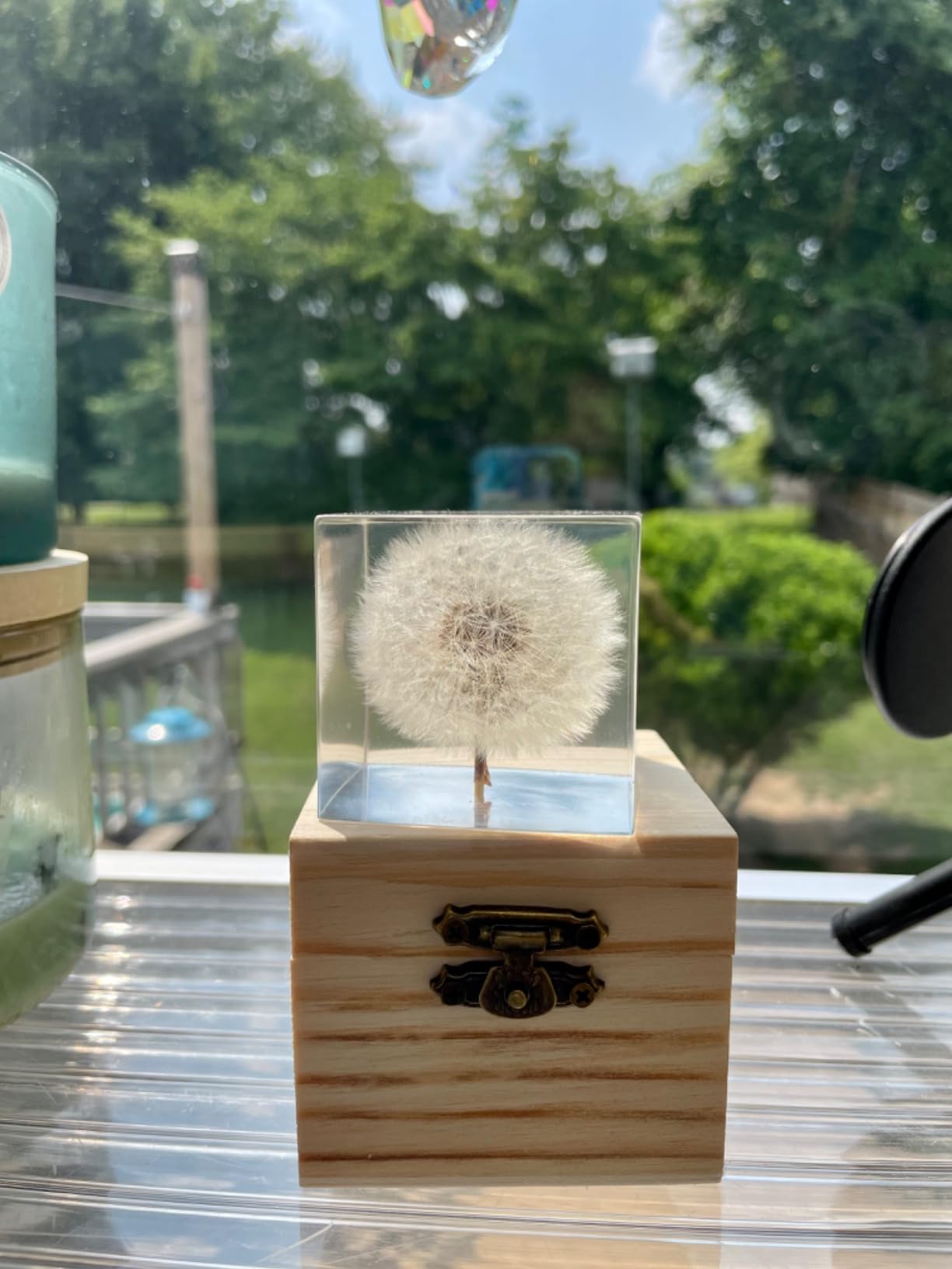 Real Dandelion Specimen in Crystal Clear Resin Cube, 2 Inch 3D Preserved Dandelion Puff Paperweight with Wooden Box, Natural Plant Decor for Home Office Gift customer photo 1