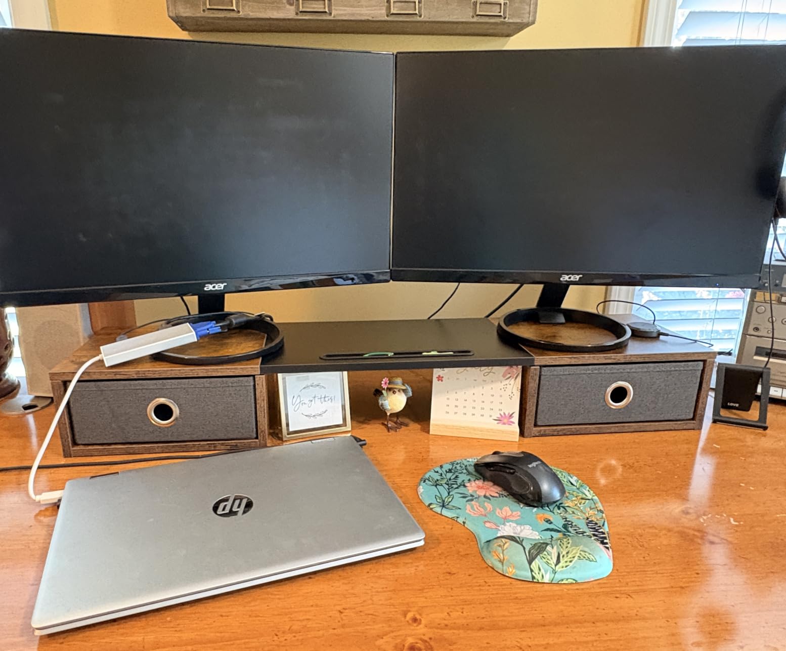 WESTREE Dual Monitor Stand Riser with Two Drawers, Extra Large Storage Monitor Stand for 2 Monitors, Desktop Organizer Stand Storage for Computer,Laptop,Screen,Printer,TV customer photo 2