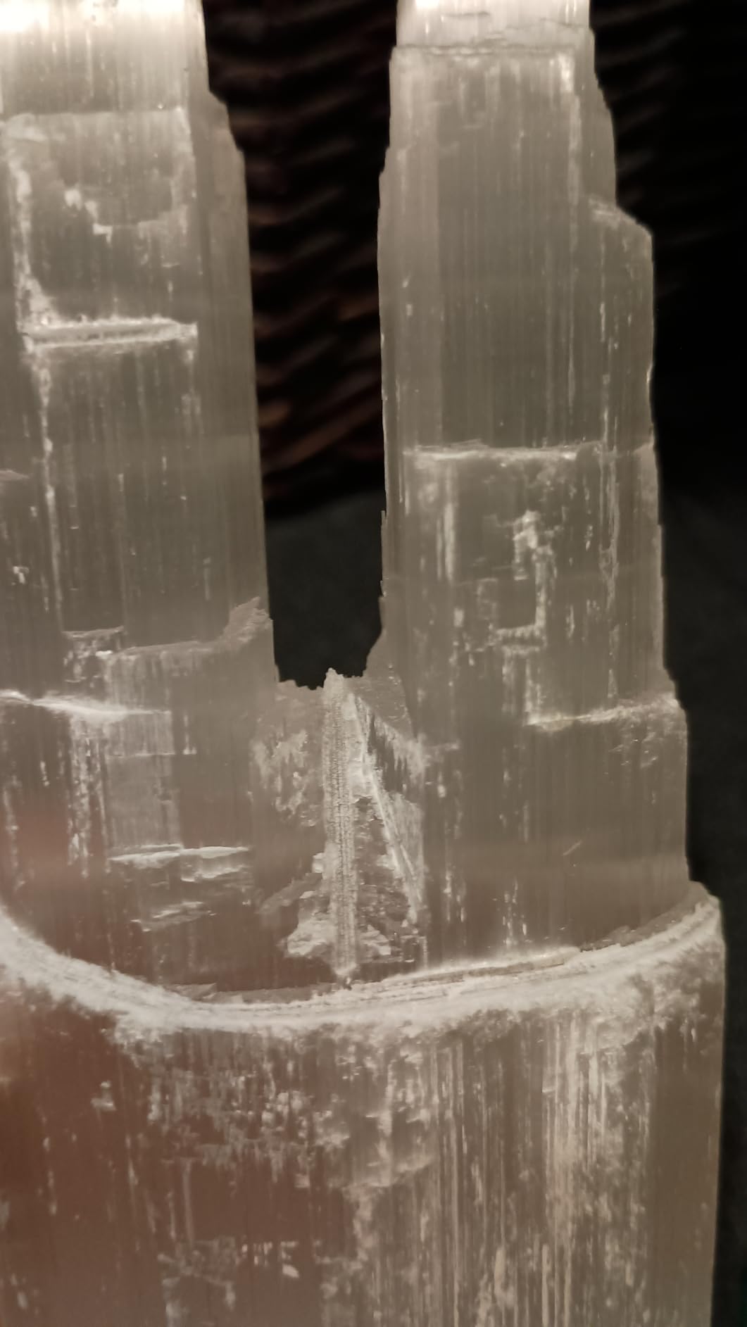 JIC Gem USB Selenite Tower Lamp Natural Selenite Skyscraper Healing Crystal Lamp 6 Inch with Wooden Light Stand Base customer photo 1