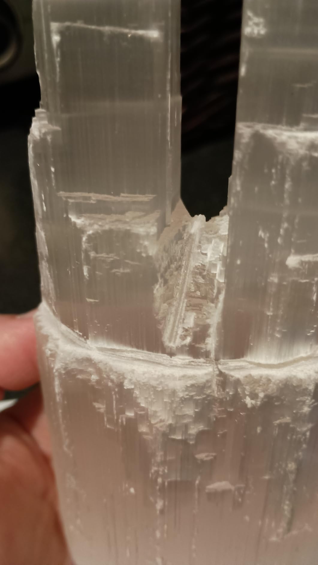 JIC Gem USB Selenite Tower Lamp Natural Selenite Skyscraper Healing Crystal Lamp 6 Inch with Wooden Light Stand Base customer photo 2