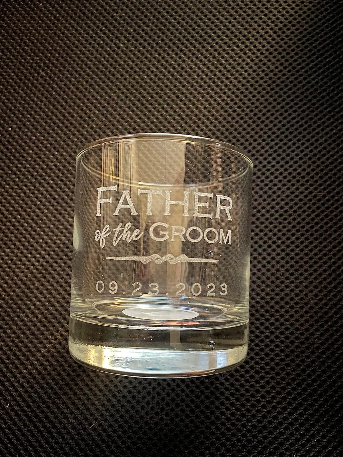 Father of the Groom Gifts, Personalized Whiskey Glass 10.5 oz Engraved | Lead-free, weighted base, dishwasher safe, made in USA; add name and date; bourbon, scotch, cocktails customer photo 2