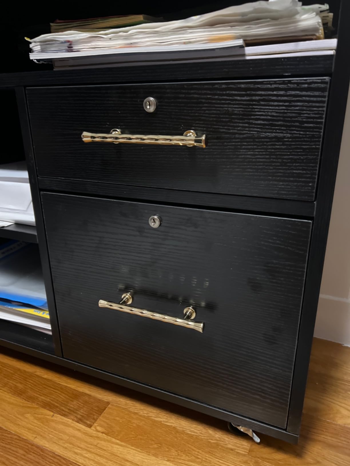 VINGLI Wood Mobile File Cabinet with 4 Drawers and Shelves, Printer Stand with Open Storage, Locking Lateral Filing Cabinet for Home Office, Black customer photo 2