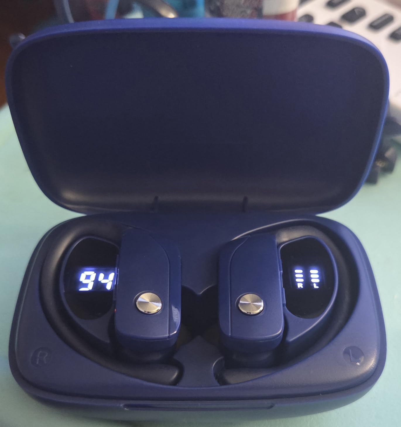 bmani Ear Buds Wireless Earbuds Bluetooth Headphones with 80H Playtime LED Display Case, Over-Ear Hook with Mic, Stereo Sound, Easy Button Controls, Sports Earphones for Running Workout Gym Black customer photo 2