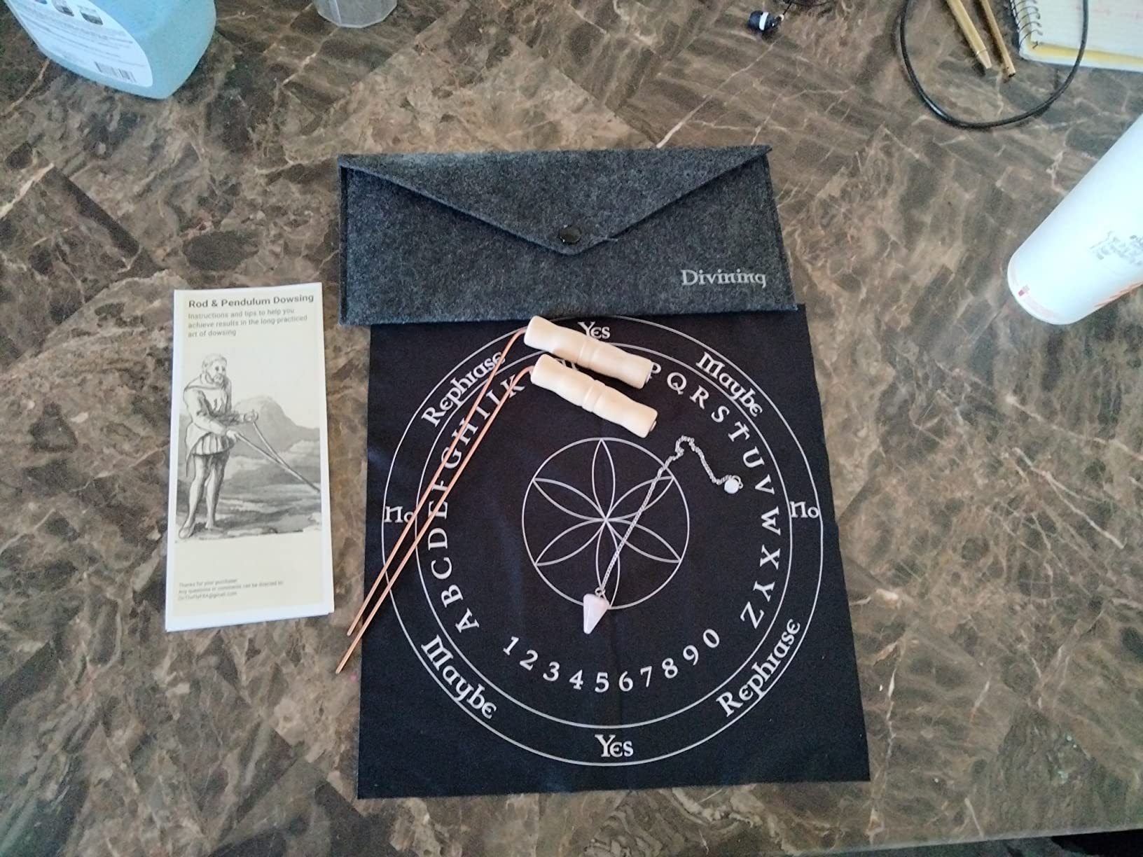 On The Fly Dowsing Kit with Pure Copper Rods and Rose Quartz Pendulum | to Start | Wooden Handles | Paranormal, Underground Resources, Answers to Questions | Made in USA customer photo 2