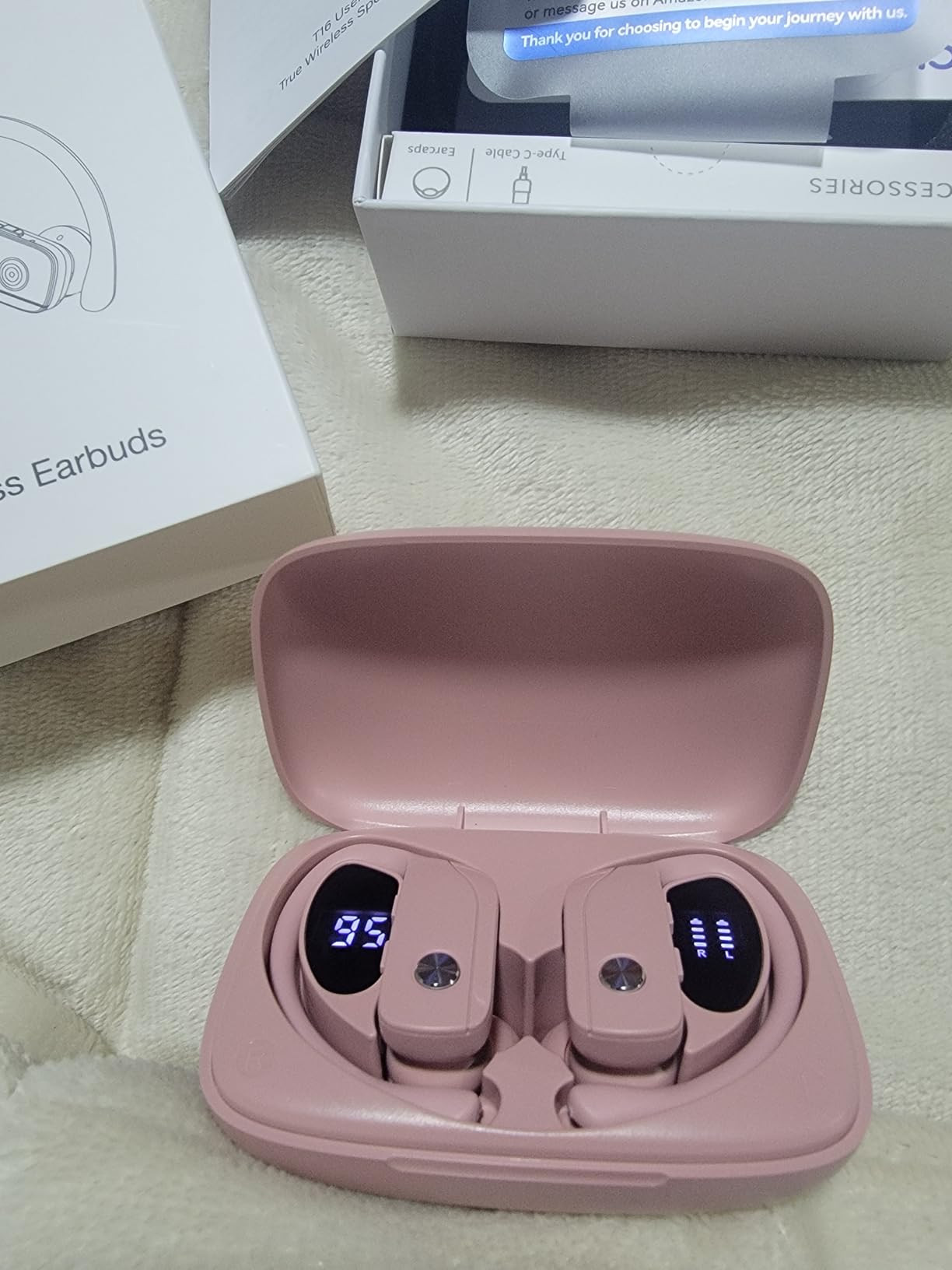 bmani Ear Buds Wireless Earbuds Bluetooth Headphones with 80H Playtime LED Display Case, Over-Ear Hook with Mic, Stereo Sound, Easy Button Controls, Sports Earphones for Running Workout Gym Pink customer photo 2