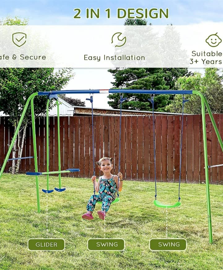 Outsunny Metal Swing Set with Glider Two S Seats Adjustable Height Green customer photo 2