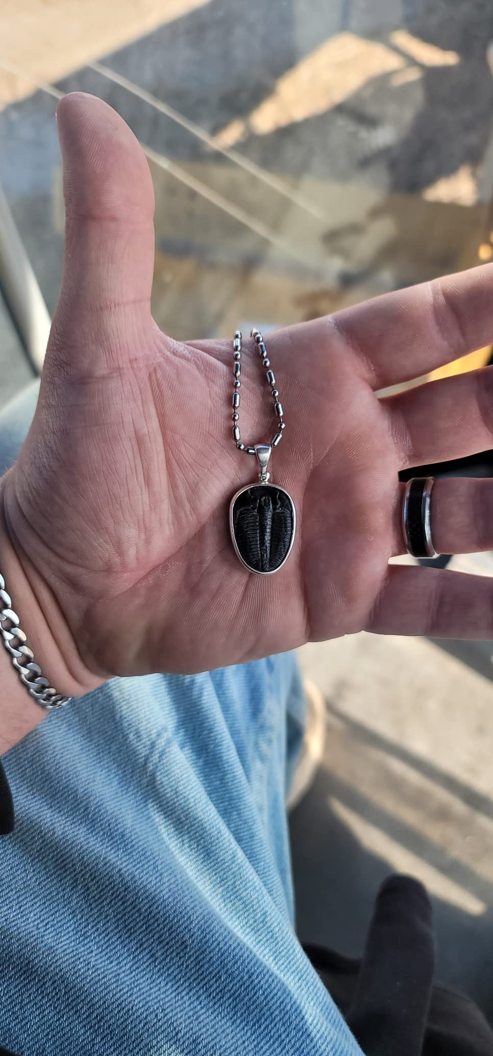 Fossilized Trilobite Pendant Sterling Silver customer photo 2
