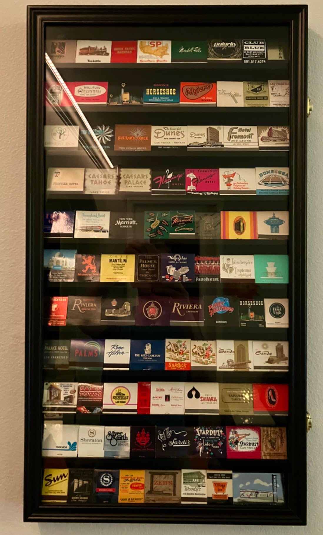 Poker Chips Display Case Cabinet Holder Matches Matchbook Display Case Frame Rack Holds up to 117 MatchBooks or Boxes 98% UV Locks (Black Finish) customer photo 1