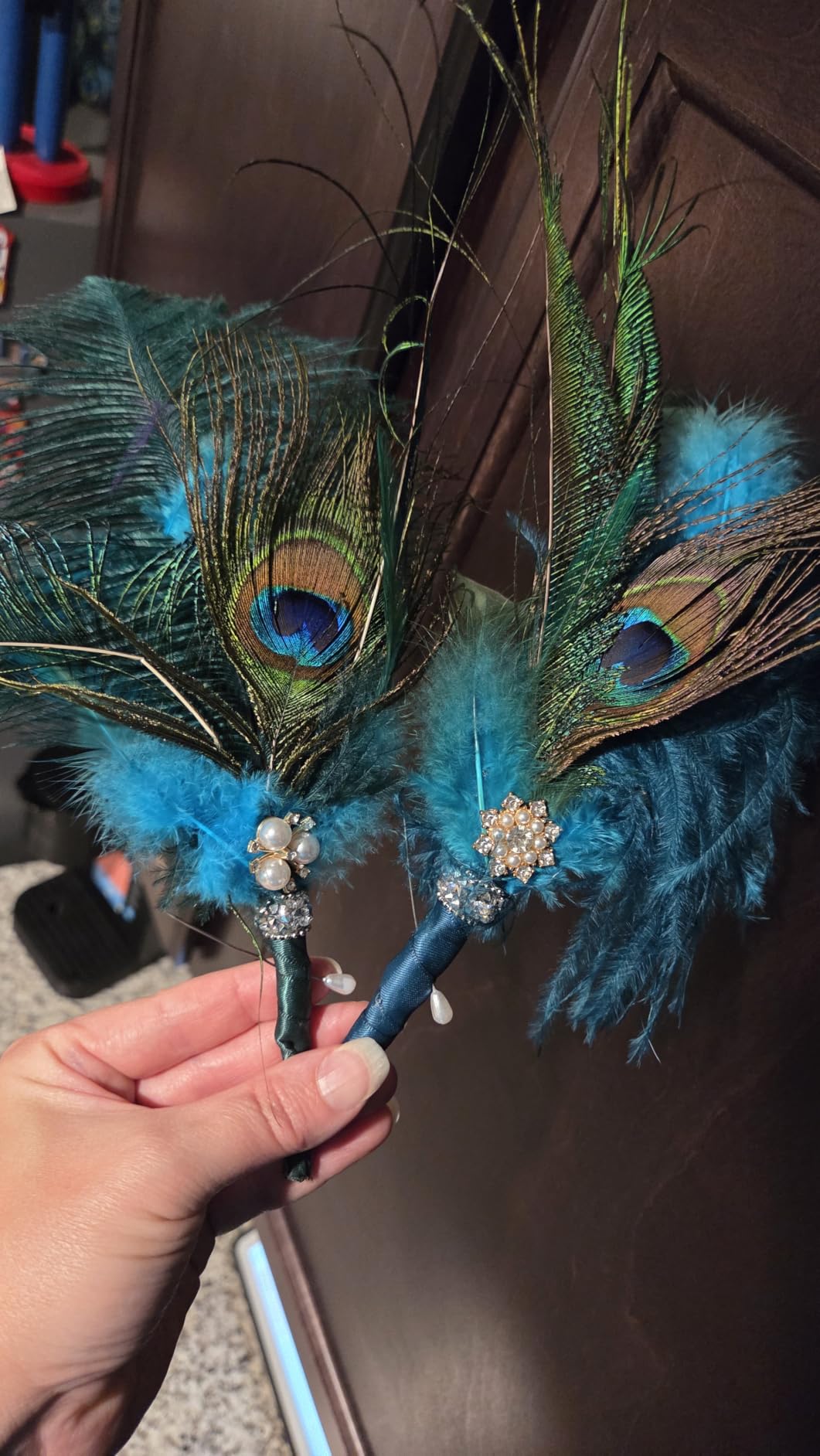 4x Peacock Feather Brooch Pin Set - Black, Vintage Feather Brooch Badge for Western Cowboy Hats, Costumes, Hair Accessories, Lapel Stick Pin customer photo 2