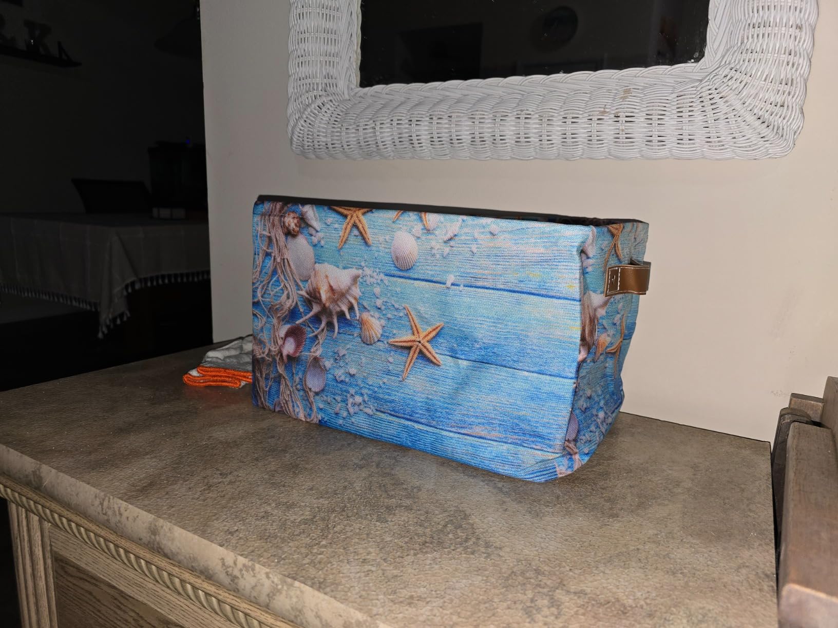 Summer Beach Wooden Starfish Storage Basket Bins, Ocean Nautical Decorative Baskets Storage Box Collapsible Storage Cubes Organizer with Handles for Nursery Shelf Closet Office Home Bedroom,1 customer photo 1