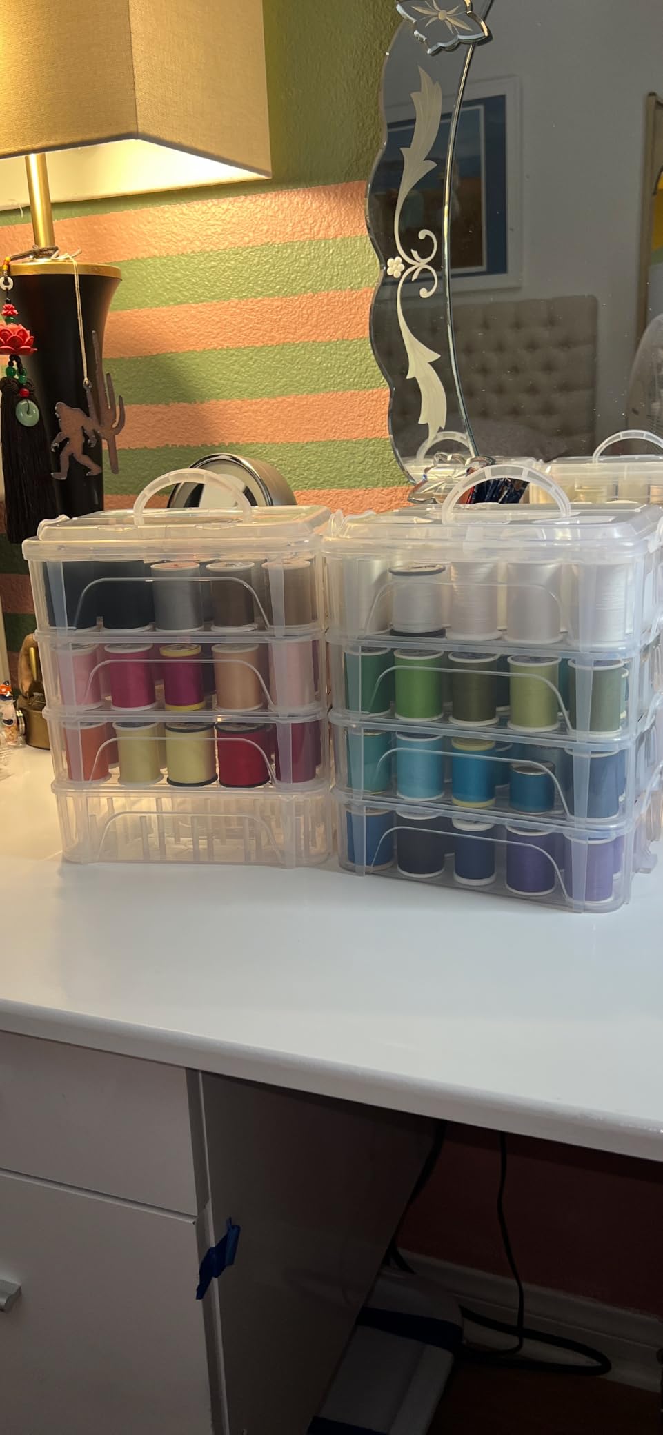 New brothread 4 Layer Stackable Clear Storage Box Organizer | Holding 80 Spools, to Store Home Embroidery & Sewing Thread Spools (Spool Size Required: Height≤2.2