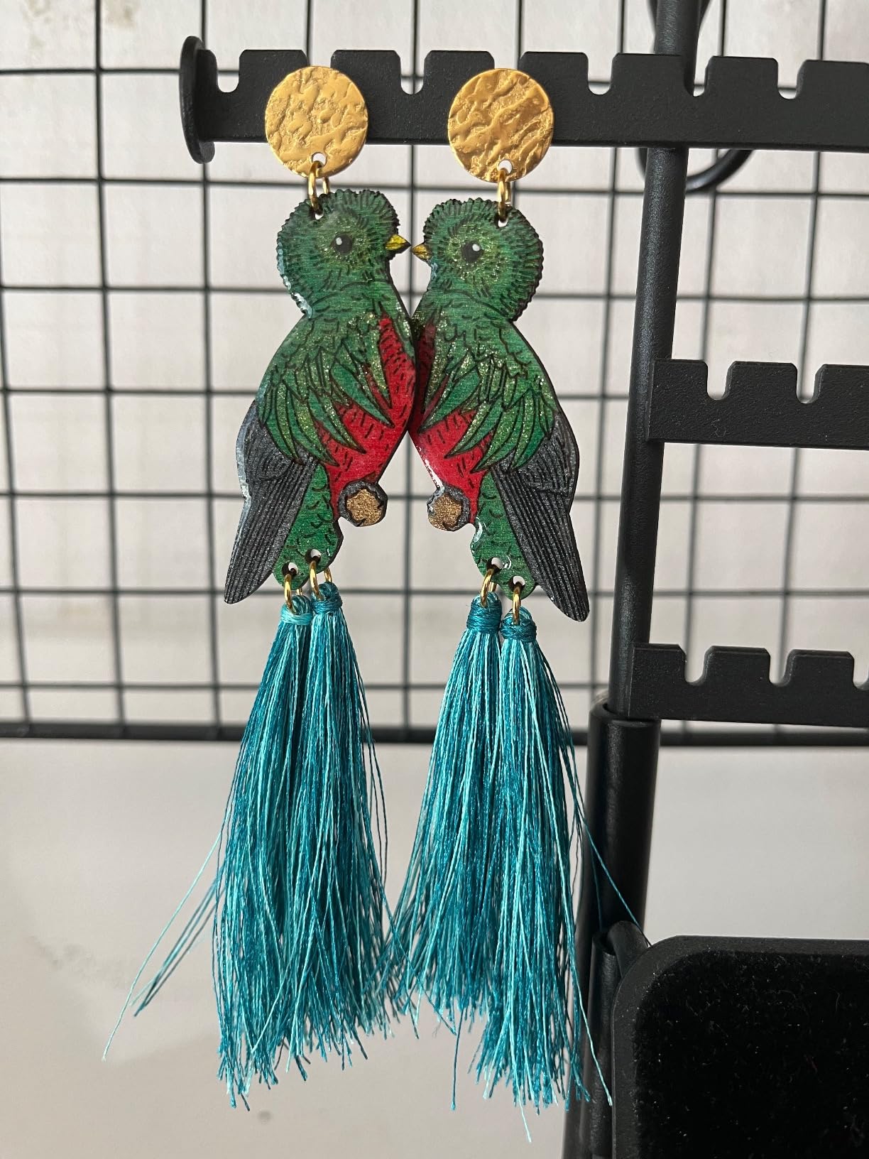 Long tailed Quetzal Tassel handmade birds big earrings for women customer photo 1